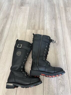 Milwaukee Leather Women’s 37/6 Tall Motorcycle Riding Boots Lace Up Buckle Black